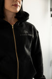 Unisex Gold Zipper Hoodie Deep Black