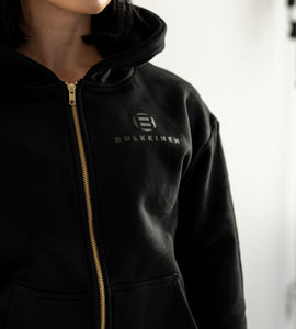 Unisex Gold Zipper Hoodie Deep Black