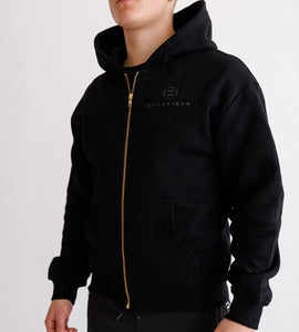 Unisex Gold Zipper Hoodie Deep Black