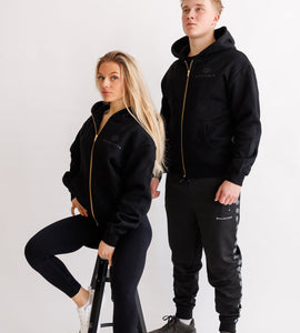 Unisex Gold Zipper Hoodie Deep Black
